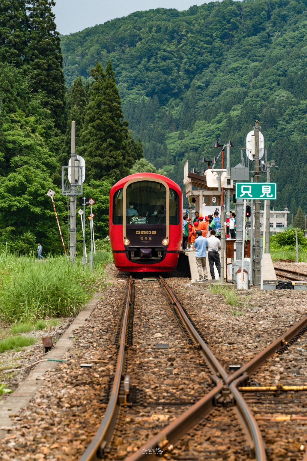 初夏只見線攝影記錄｜新潟奢華觀光列車「雪月花」首度駛入只見線，火山紅列車與初夏溪谷的夢幻相遇 @偽日本人May．食遊玩樂